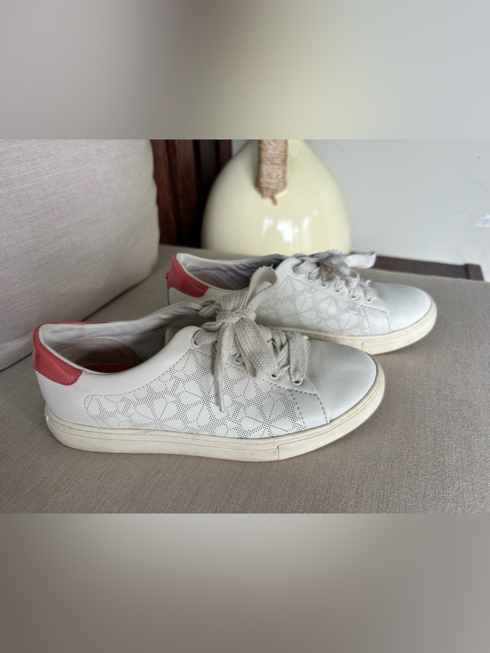 Kate spade Women's White Leather Sneakers with Pink Heel Accent